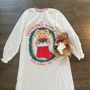 Vintage Velveteen Rabbit Plush & White Velveteen Rabbit Nightgown, Size 14